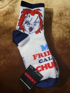 2 Pair Chucky Graphic Mid Crew Socks - White & Navy